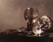 彼得克莱兹 - Still Life with Wine Glass and Silver Bowl